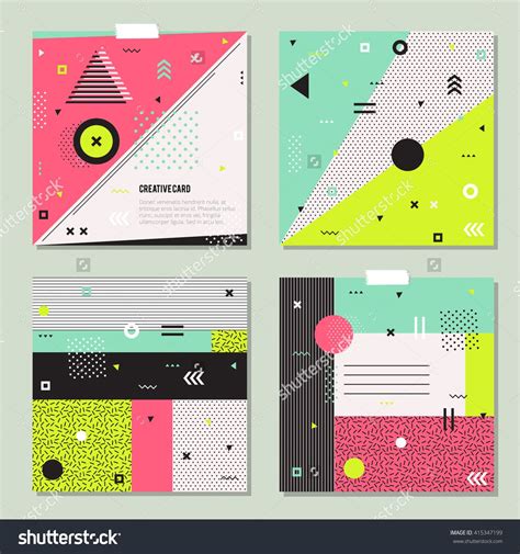 Set Of Trendy Geometric Elements Memphis Cards Retro Style Texture
