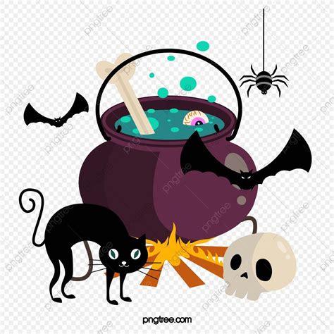 Halloween Scene With Witches Caulder And Black Cat Png Witch Caulder