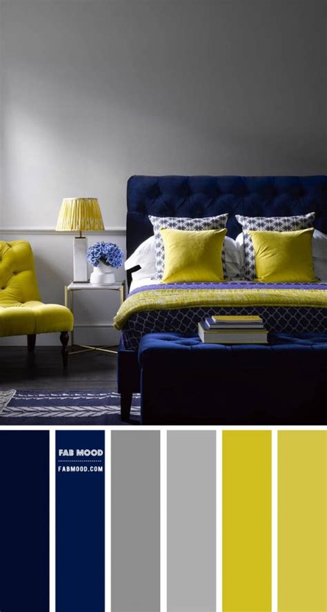 Navy Blue And Lemon Color Scheme For Grey Bedroom
