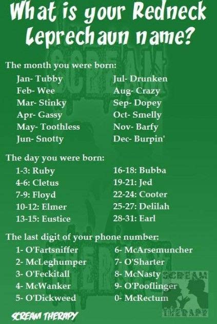 What S Your Redneck Leprechaun Name Google Search St Pattys Day Pinterest Humor