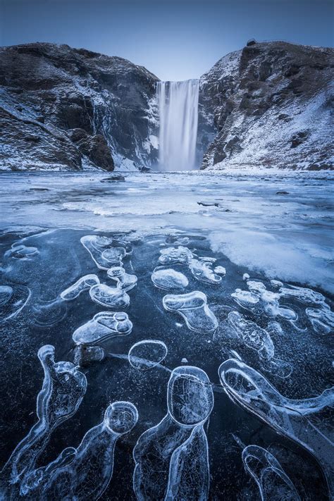 Spotted These Beautiful Ice Bubbles At The Iconic Skogafoss Waterfall