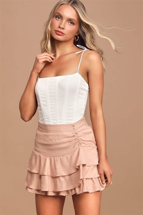 Pursuit Of Style Blush Tiered Ruffled Mini Skirt Mini Skirts Cute Skirt Outfits Cute White Tops