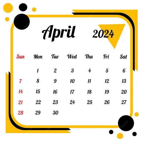 Premium Vector April 2024 Calendar