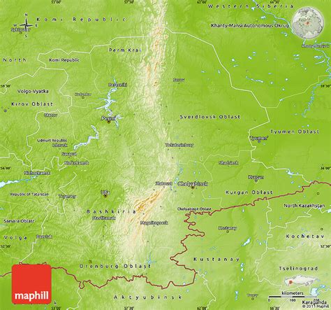 Design guidelines are based on ▸location map design of the german map shop (in german). Physical Map of Urals