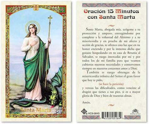 Oracion 15 Minutos Con Santa Marta Tarjetas Laminadas En Espanol Laminated Prayer Cards Pack