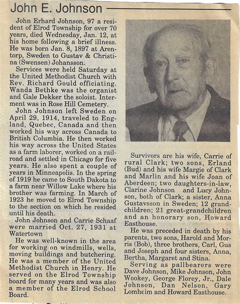 Johan Erhard Johnson (1897-1994) – Find a Grave-äreminne