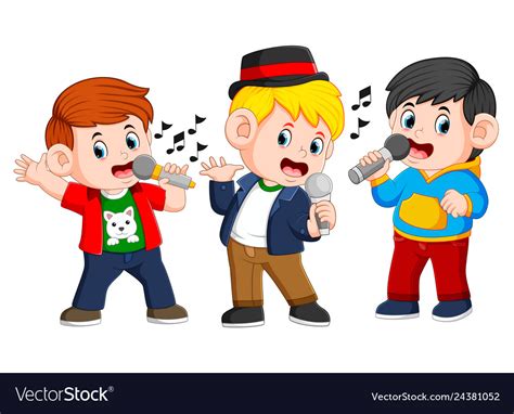 Three Boy Singing Together Royalty Free Vector Image