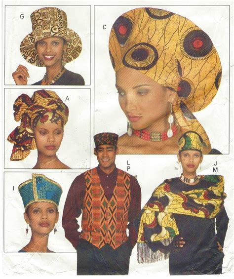 90s Butterick Sewing Pattern 3470 Unisex Accessories African Hats And