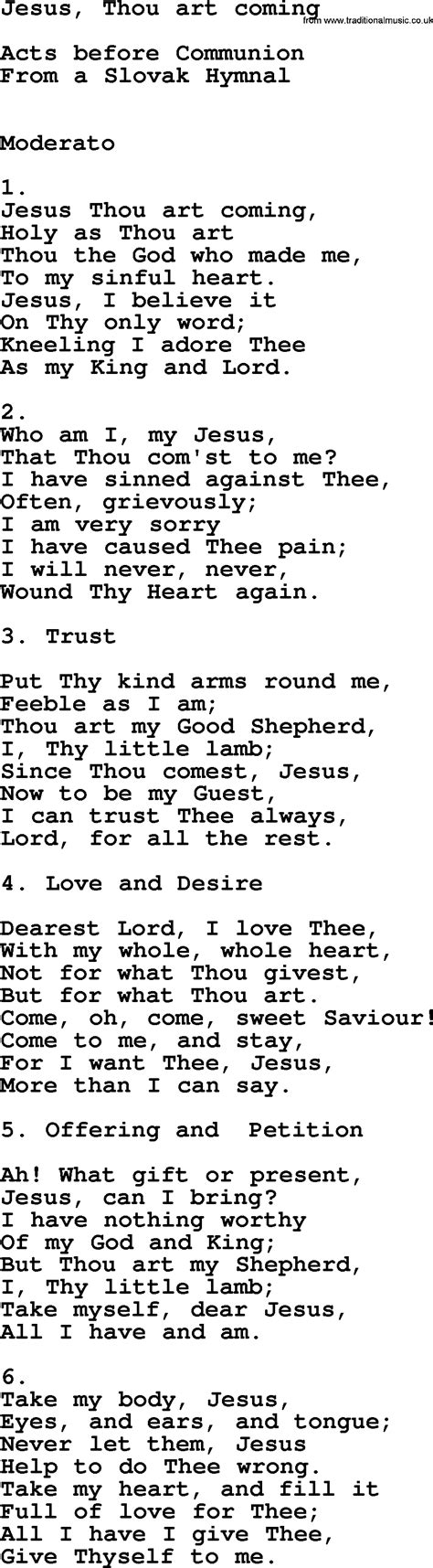 Come, we that love the lord (marching. Catholic Hymns, Song: Jesus, Thou Art Coming - lyrics and PDF