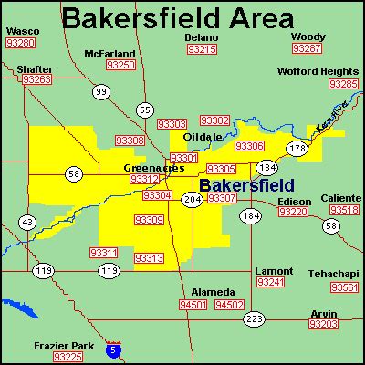 Bakersfield Zip Code Map California Gambaran