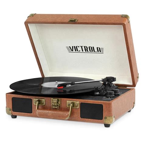 Victrola Bluetooth Suitcase Record Player With Speed Turntable VSC BT BRW The Home Depot
