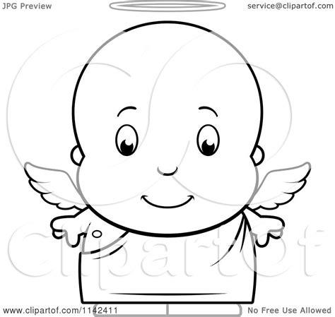 Cartoon Clipart Of A Black And White Cute Baby Boy Angel Vector