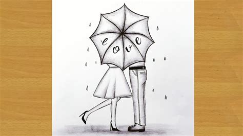 How To Draw Romantic Couple With Umbrella Pencil Drawing Gali Gali