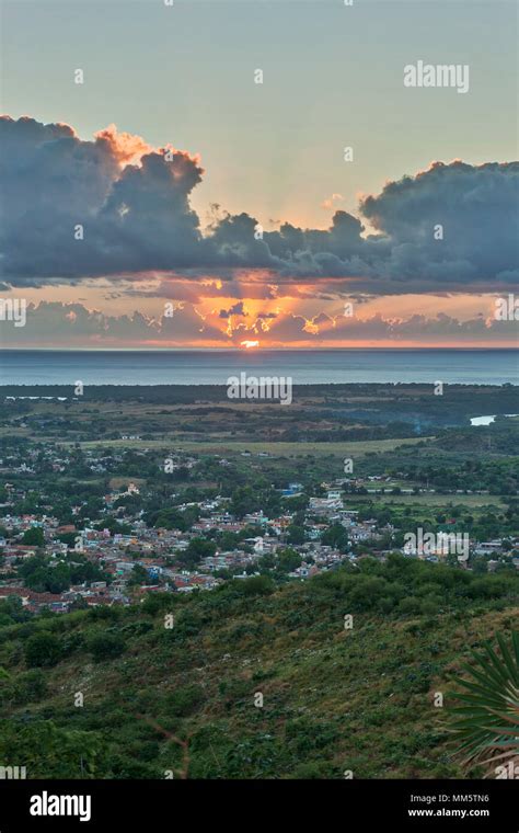 Scenic View Of Town And Sea During Sunset Trinidad Cuba Stock Photo