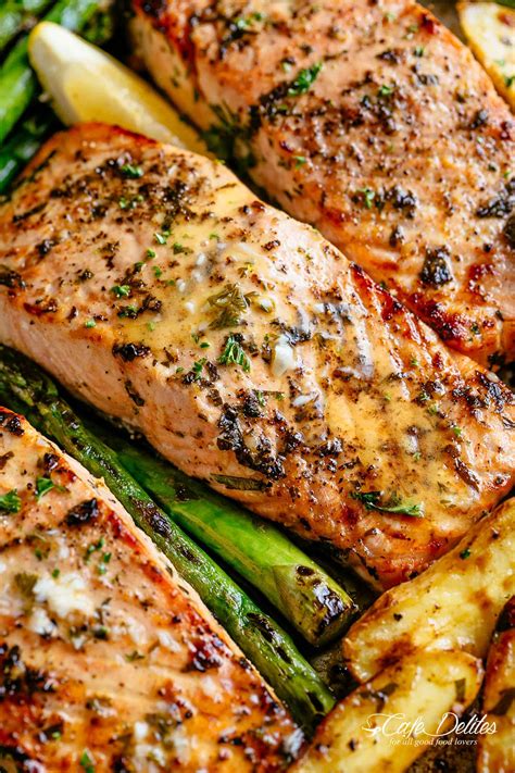 Pat the salmon dry with paper towels. Sheet Pan Garlic Butter Baked Salmon - Cravings Happen