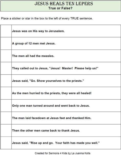 Jesus Heals Ten Lepers True Or False Jesus Heals Ten Lepers