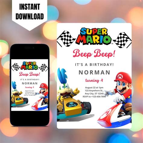 An Image Of Mario Kart Birthday Party With The Text Its A Birthday Norman