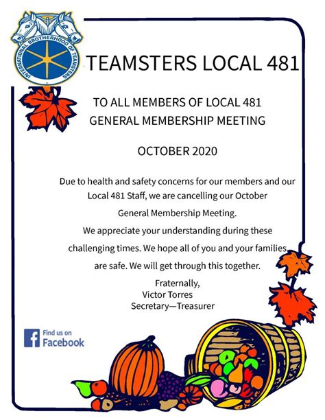 Visit our website to know various other benefits of privilege credit card. October General Membership Meeting - Cancel - Teamsters 481