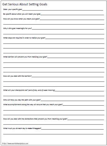 Goal Setting Worksheet Therapy