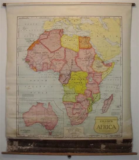 Vintage 1960s Africa Crams 62x51 Pull Down Political Map Free Shipping