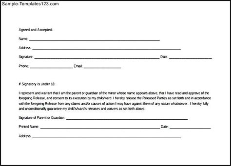 downloadable  release form sample templates
