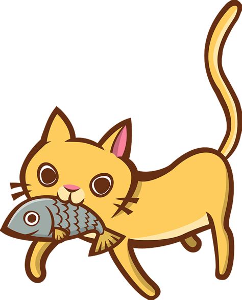 Cat Carrying A Fish In Its Mouth Clipart Free Download Transparent