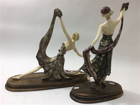 Two Capodimonte Resin Lady Figures Of Art Deco Style By H Santini One Af