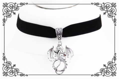 Dragon Choker Necklace Black Velvet Choker Collar Gothic Etsy Polska