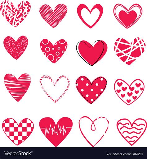 Set Of Different Hearts Isolated On White Vector Image