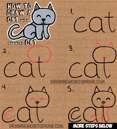 How To Draw A Cat From The Word Cat Easy Drawing Tutorial For Kids