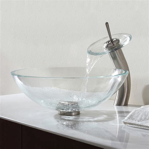Crystal Clear Glass Vessel Sink Waterfall Faucet Chrome Kraus Touch Of Modern