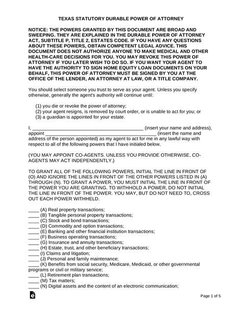 Texas Power Of Attorney Forms Free Printable Printable Forms Free Online