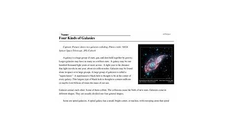 Four Kinds of Galaxies - Reading Comprehension Worksheet | edHelper