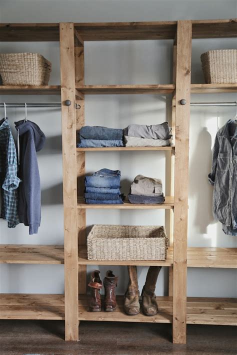 Closet organizing systems constructed of wood are a positive option to wire shelving. DIY Industrial Style Wood Slat Closet System with ...