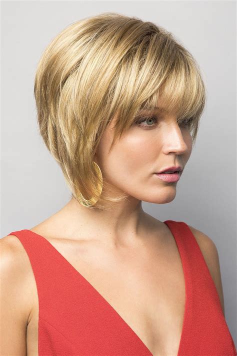 sassy tousled layered bob wig with fringe length fringe 5 crown 6 nape 4 weight 2 8 cap