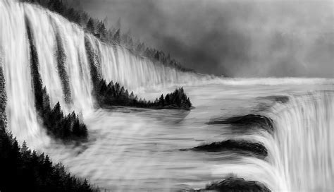 Monochrome Digital Art Nature Landscape Trees Waterfall Wallpapers
