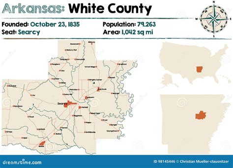 Arkansas White County Map Stock Vector Illustration Of Compass 98145446