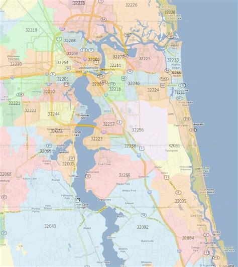 Jacksonville Florida Zip Code Map Jacksonville Fl Zip Codes On Map Florida Usa