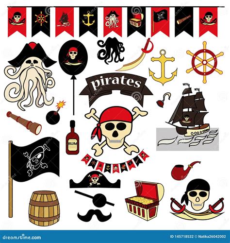Set Of 23 Color Elements On The Pirate Theme Pirate Symbols Swords