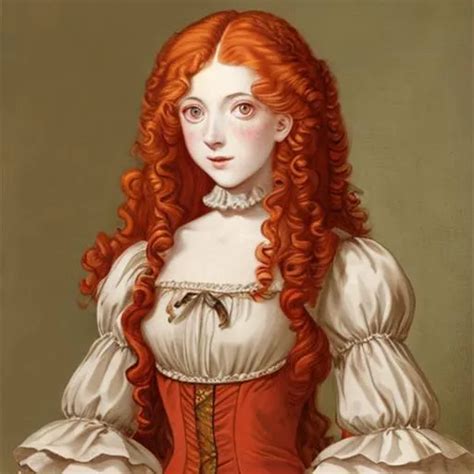 Young Woman In 18th Centuryred Curly Long Hair With