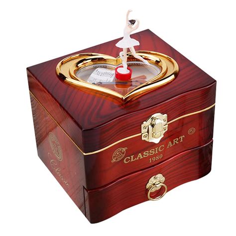 buy classic rotating dancer piano music box clockwork jewelry boxes burgundy at affordable