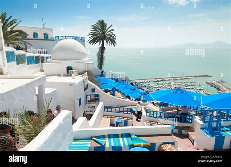 Sidi Bou Said Tunisia Cafe Chebaane Overlooking Bay Mediterranean