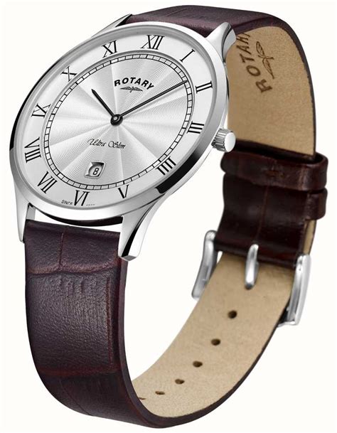 Rotary Mens Ultra Slim Brown Leather Strap Watch Gs0830001 First Class Watches™