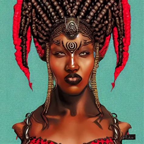Black Goddess With Detailed Headpiece Is Sitting On Stable Diffusion