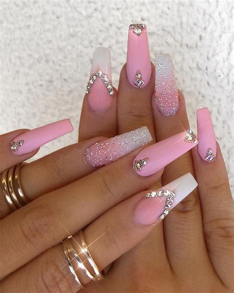 Pink And White Nails With Bling This Product Belongs To Home And