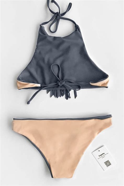 Hit The Road Tassel Halter Bikini Set