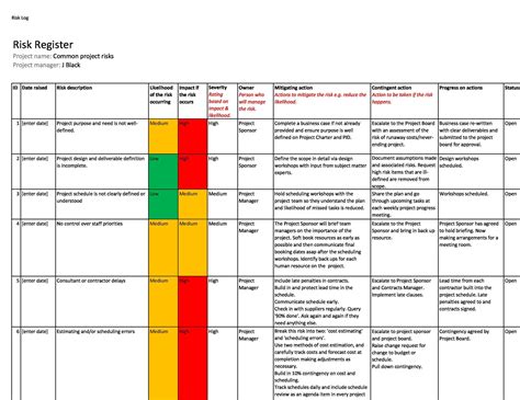 Risk Register Template Excel Risk Register Template Excel Free