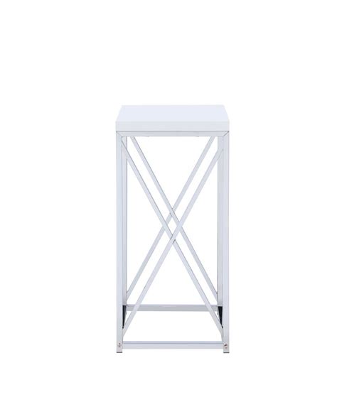 Contemporary Glossy White And Chrome Accent Table Hyme Furniture