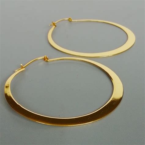 Large Gold Hoops Mm Gold Plated Hoop Earrings Flat Etsy