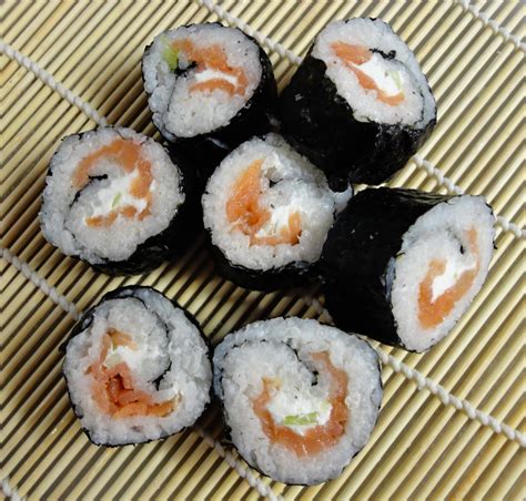 Sushi Rolls With Smoked Salmon Avocado And Cream Cheese